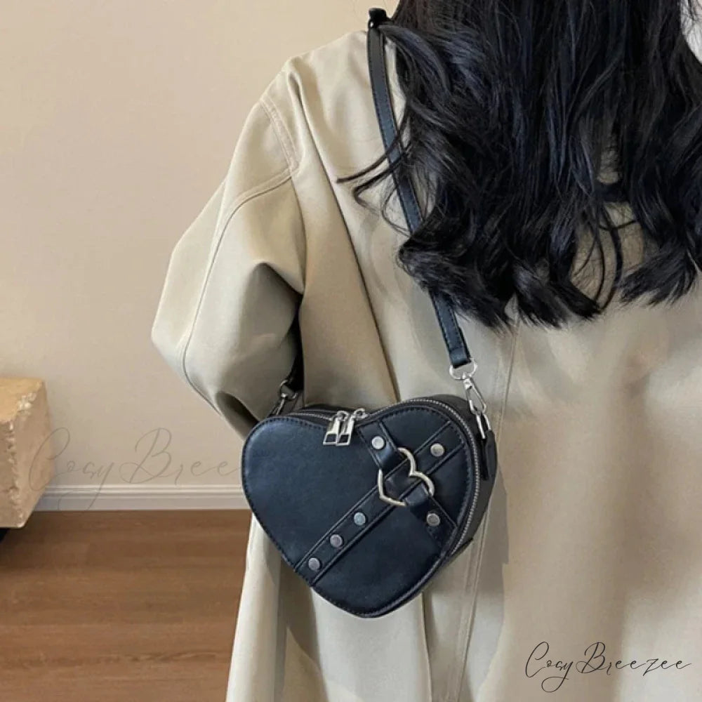 Y2K Rivet Heart-Shaped Crossbody Bag crossbody-250126