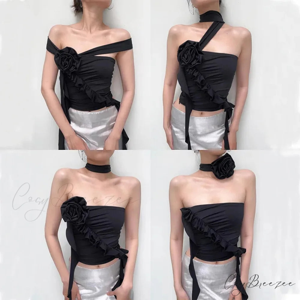 Y2K Ruched Bow Slim Fit Retro Backless Kawaii Fairy Coquette Crop Top croptop-250126