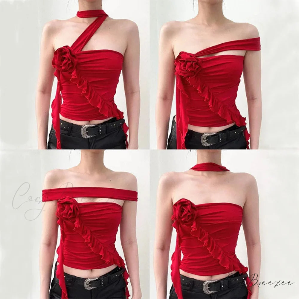 Y2K Ruched Bow Slim Fit Retro Backless Kawaii Fairy Coquette Crop Top croptop-250126