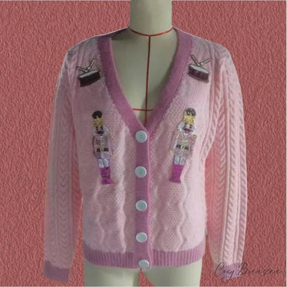 Y2K Sequins V-neck Single Breasted Cardigan PINK / S
