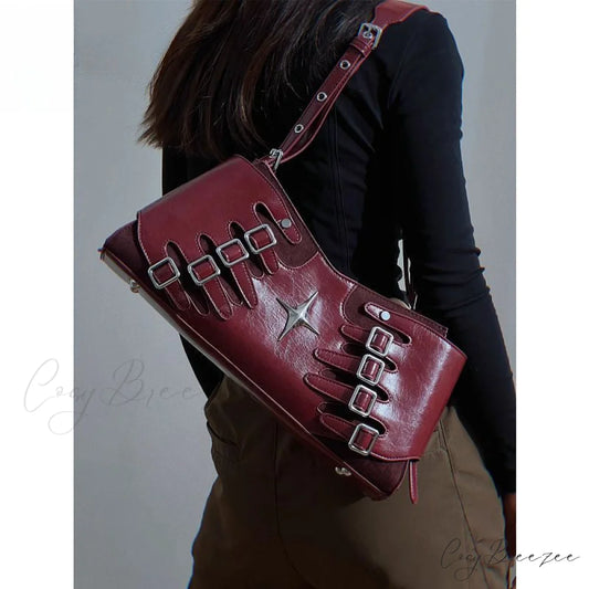 Y2K Spicy Girls Harajuku Gothic High Street Red Punk Crossbody Shoulder Bag Red