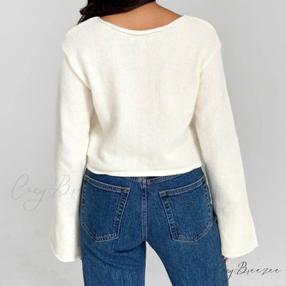 Y2K Star Print Lightweight Crewneck Cropped Knit Pullover Top knittop-250126