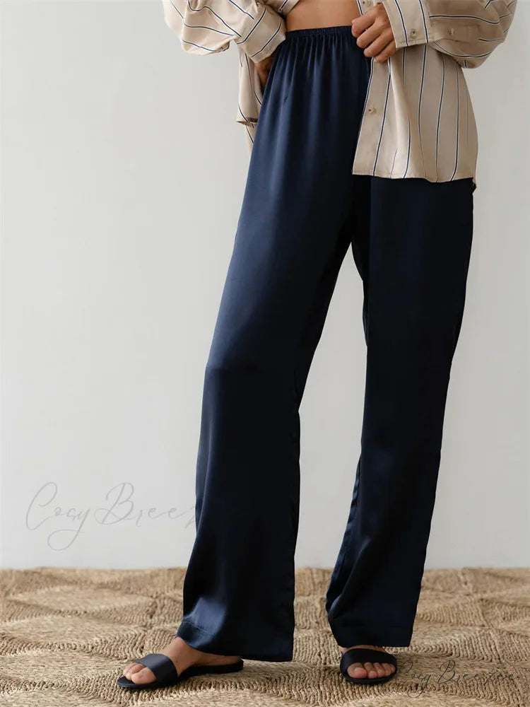 Y2K Streaked Pull-Tie Relaxed Straight Street Pant DARKBLUE / S pant-250223
