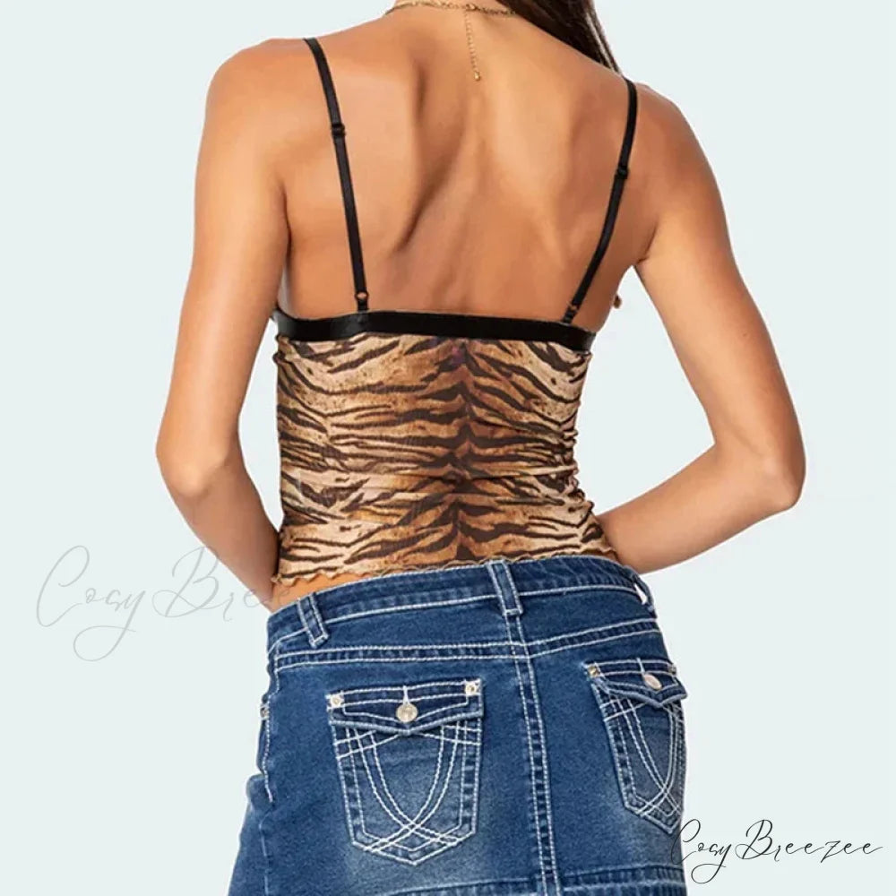 Y2K V-neck Bustier Vintage Lace Trim Backless Slim Fit Camisole Crop Top croptop-250126