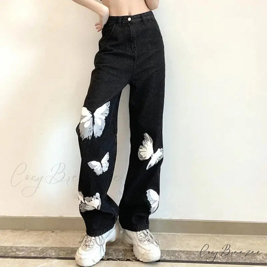 Y2K Vintage Black Wide Leg Jeans Pants pants-241228