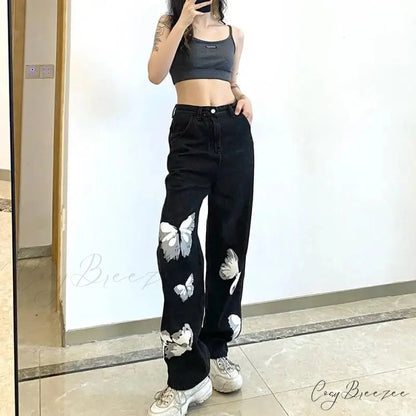 Y2K Vintage Black Wide Leg Jeans Pants pants-241228