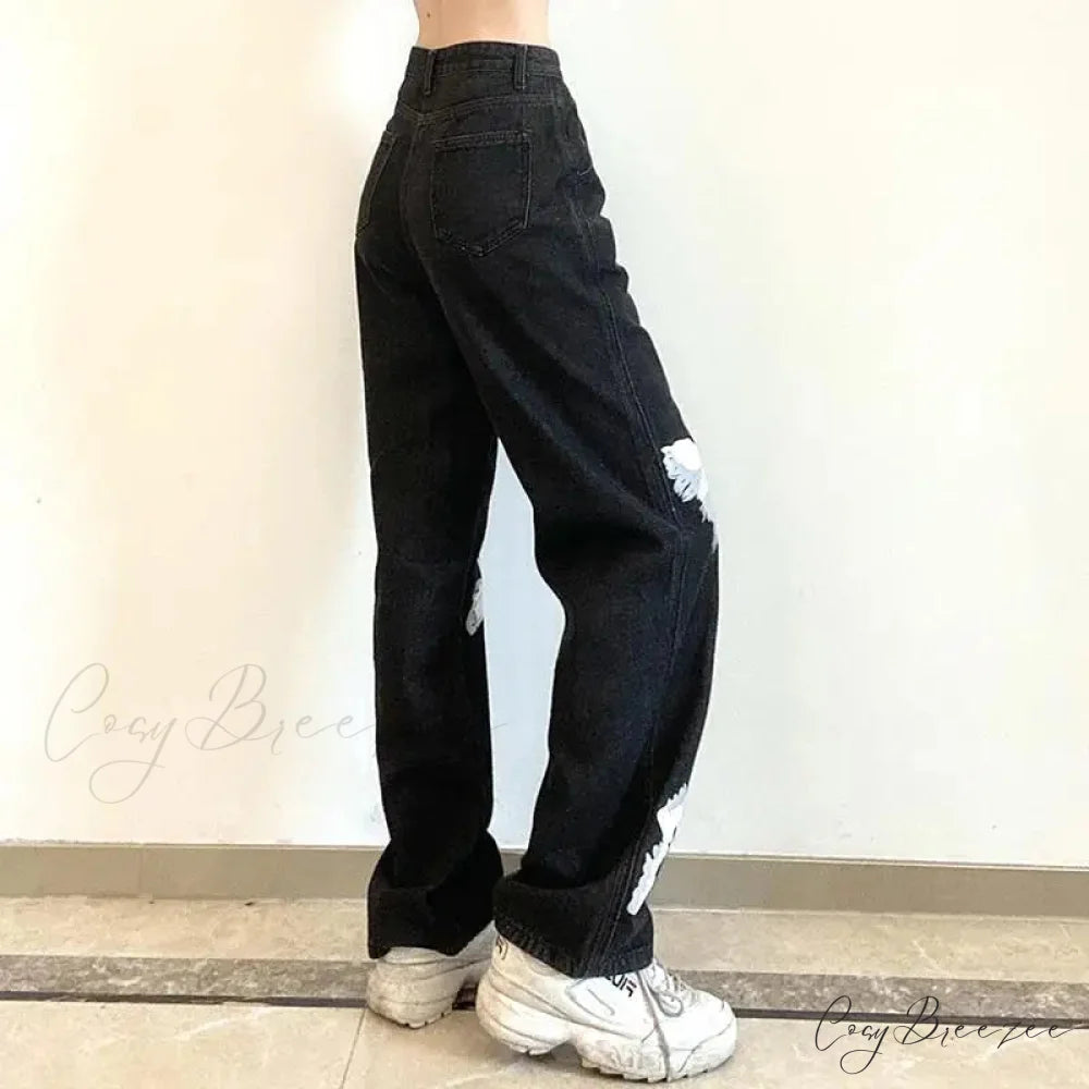 Y2K Vintage Black Wide Leg Jeans Pants pants-241228