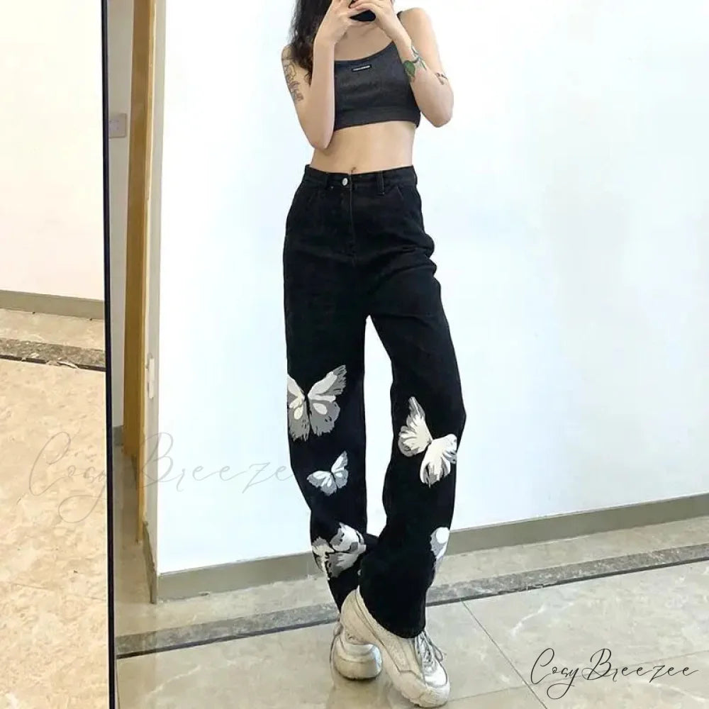 Y2K Vintage Black Wide Leg Jeans Pants pants-241228