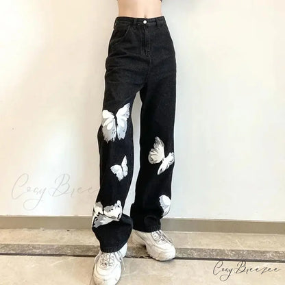Y2K Vintage Black Wide Leg Jeans Pants Black / S (45-50kg) pants-241228