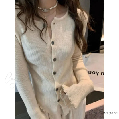 Y2k Vintage Grey Harajuku Long Sleeve Slim Casual Cardigan