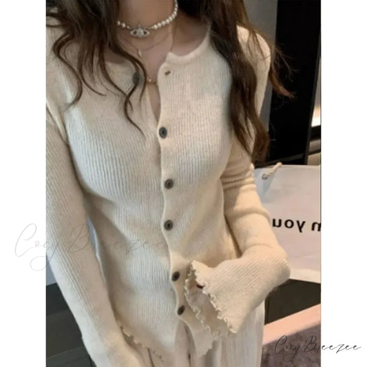 Y2k Vintage Grey Harajuku Long Sleeve Slim Casual Cardigan