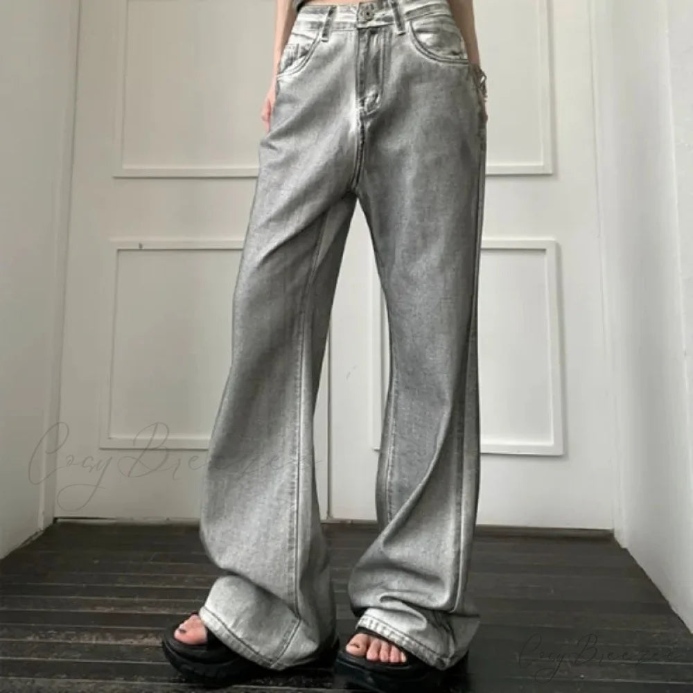 Y2K Vintage Loose Wide Leg Denim Pants grey / S pants-241228