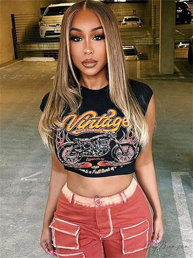 Y2K - Warm-Season Black Women’s Streetwear Top Crop Tee