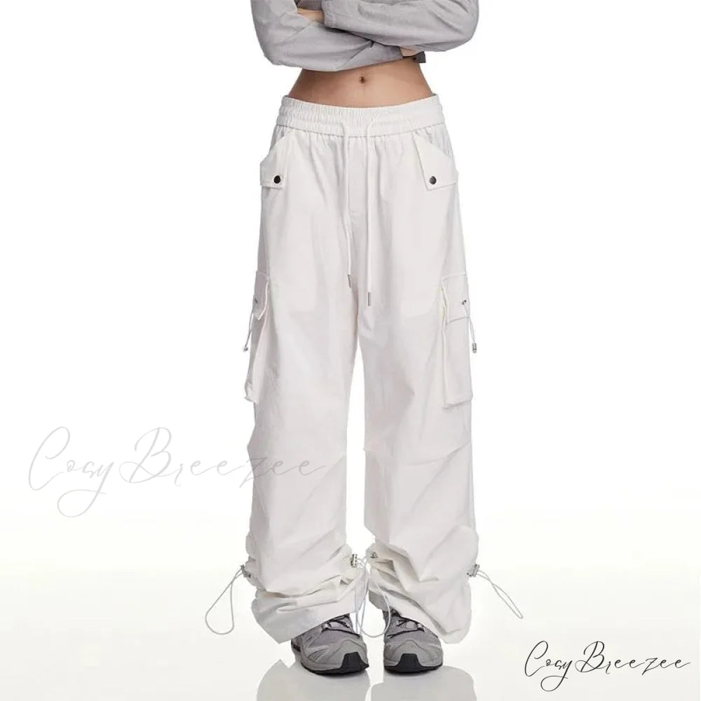 Y2K White Cargo Baggy Pants pants-241228