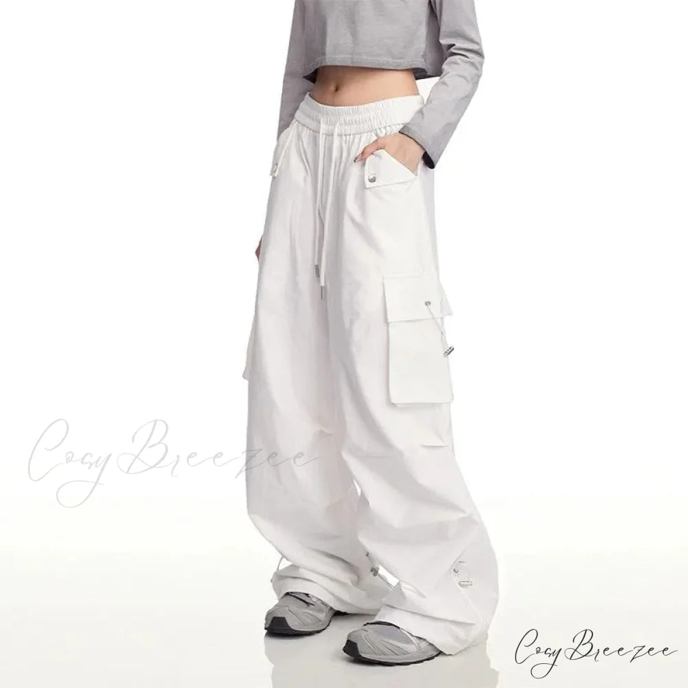 Y2K White Cargo Baggy Pants pants-241228