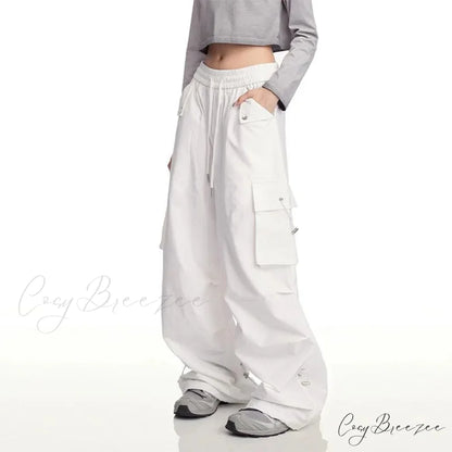 Y2K White Cargo Baggy Pants pants-241228