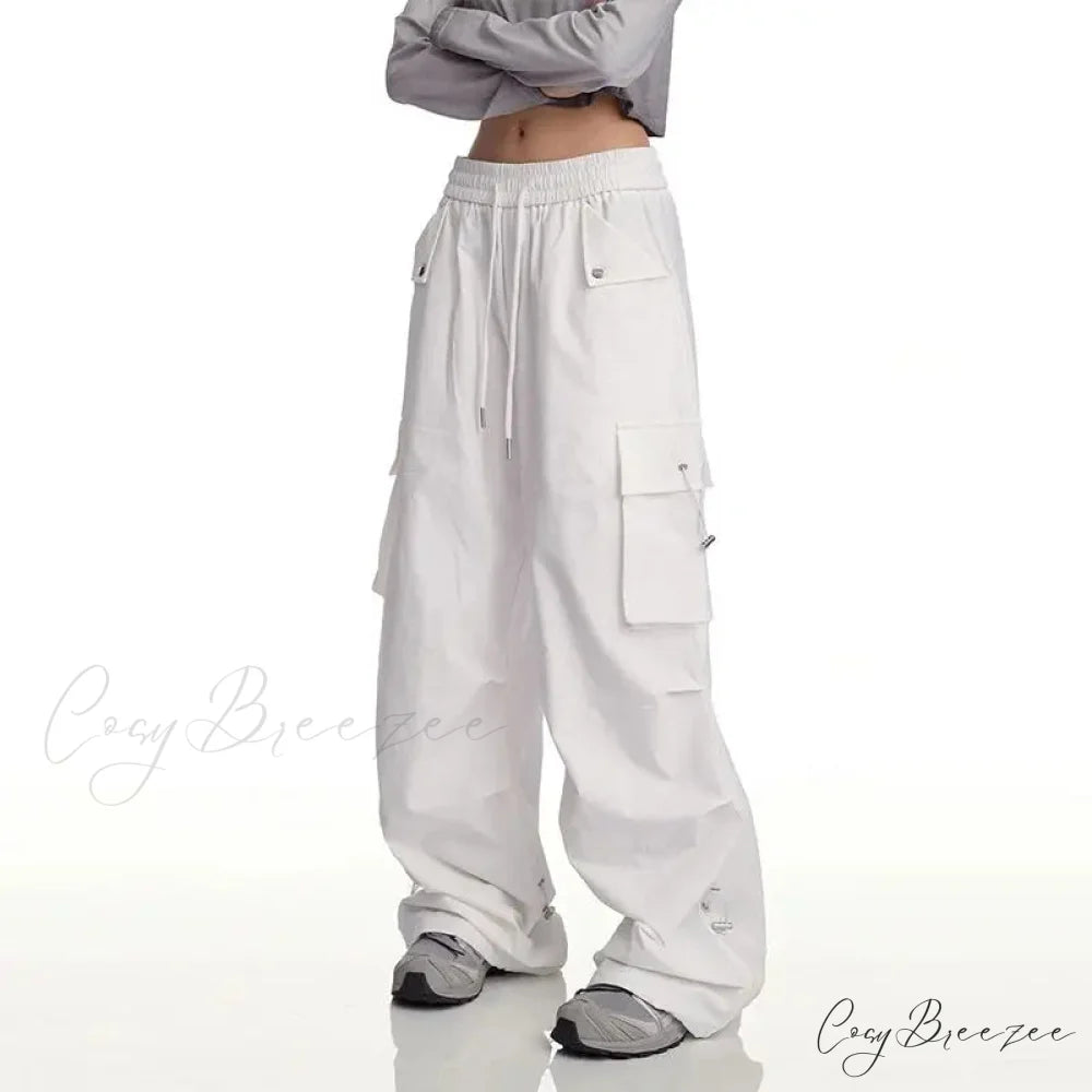Y2K White Cargo Baggy Pants White / M pants-241228