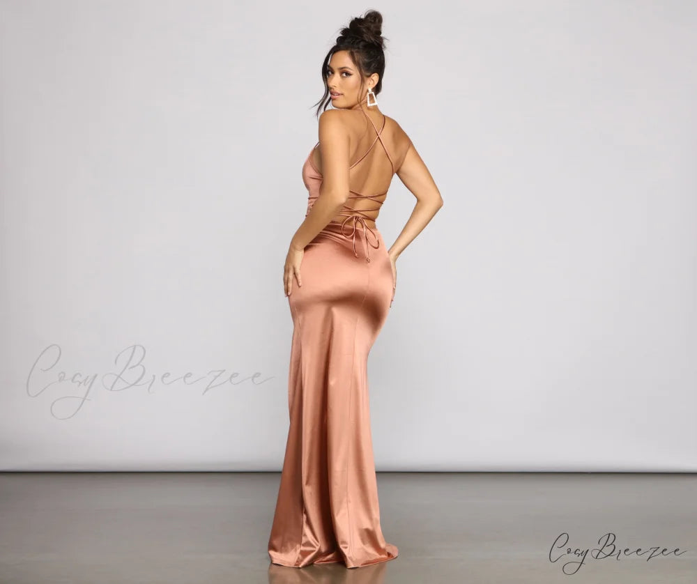 Yara Formal Stylish Lace-Up Mermaid Dress ROSE GOLD / XS