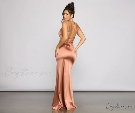 Yara Formal Stylish Lace-Up Mermaid Dress ROSE GOLD / XS