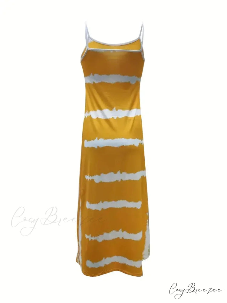 Yellow Beach Maxi Dress for Plus Size Women 3XL / Navy