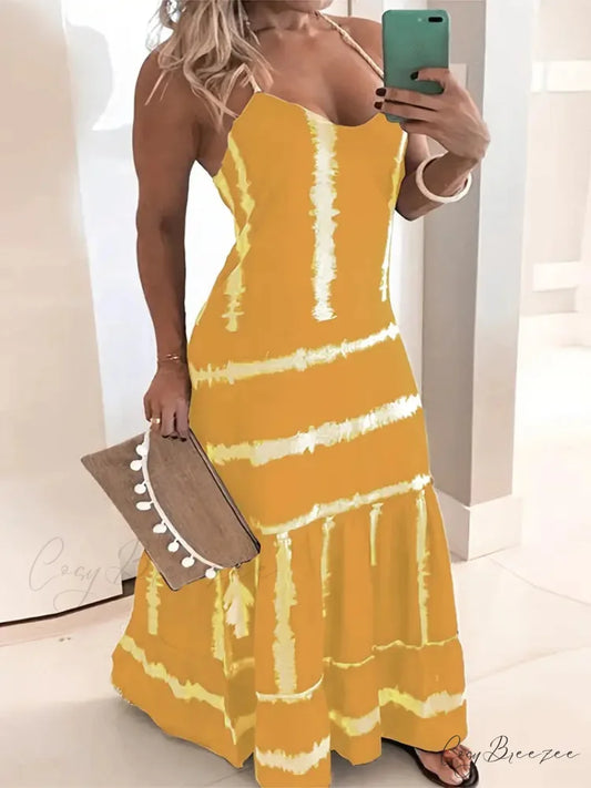 Yellow Beach Maxi Dress for Plus Size Women XL / Yellow