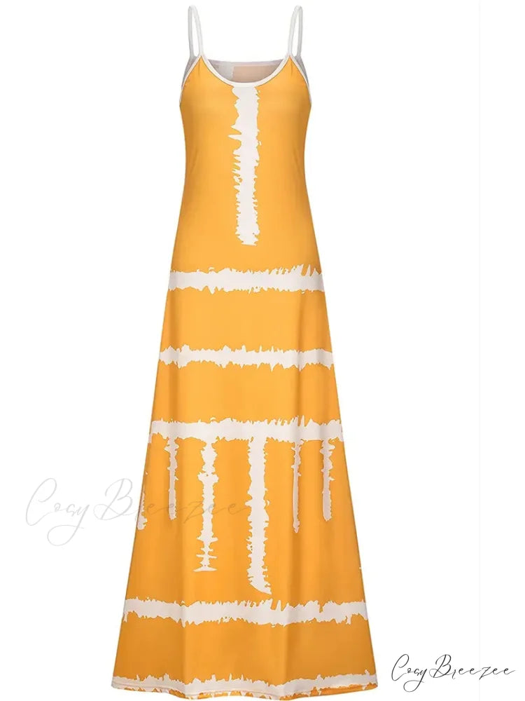 Yellow Beach Maxi Dress for Plus Size Women XL / Navy