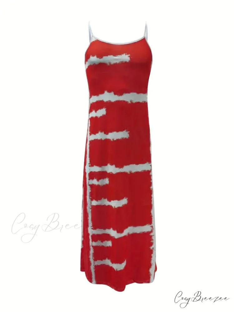 Yellow Beach Maxi Dress for Plus Size Women XL / Red