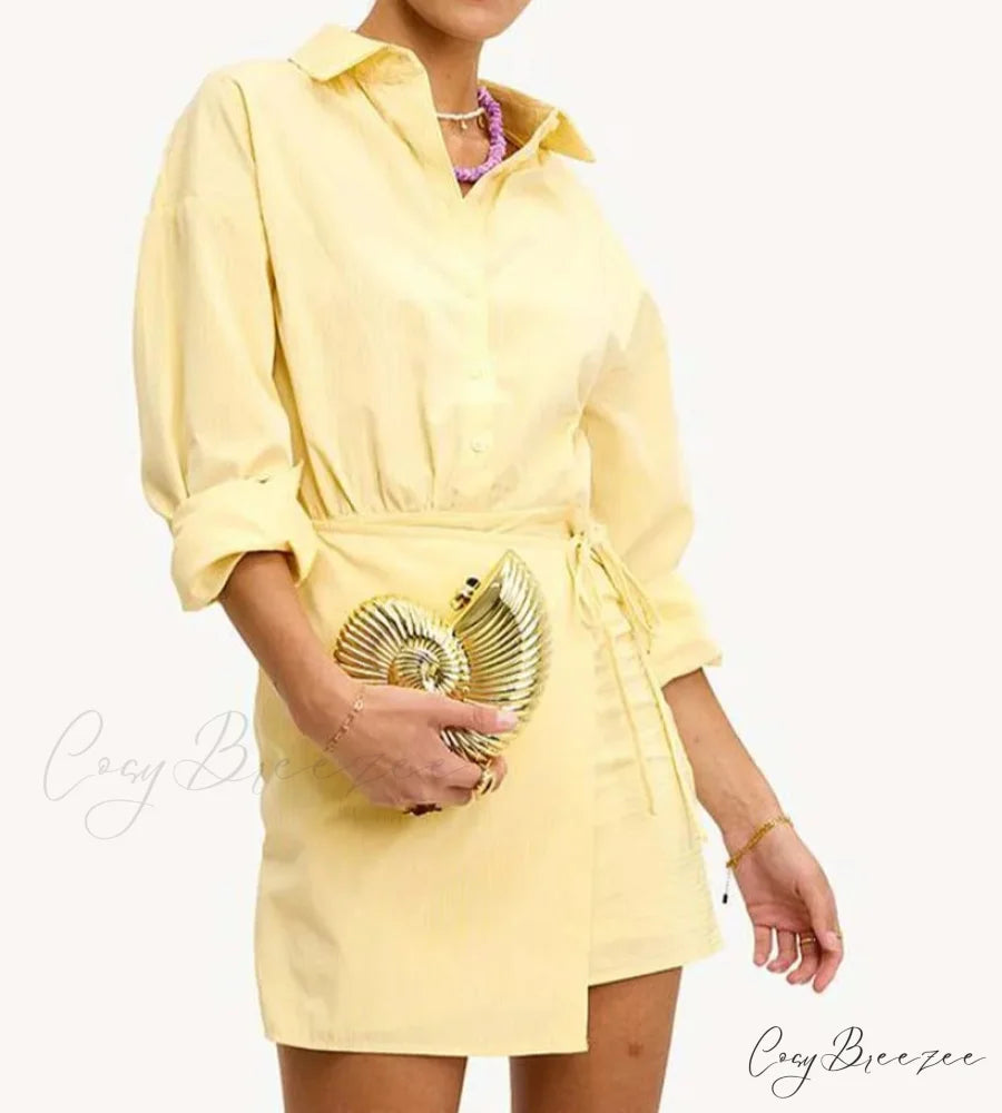 Yellow Button Lace-Up Mini Office Set officetwopieceset-250223