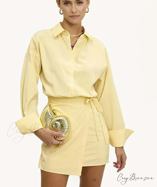Yellow Button Lace-Up Mini Office Set Yellow / S officetwopieceset-250223