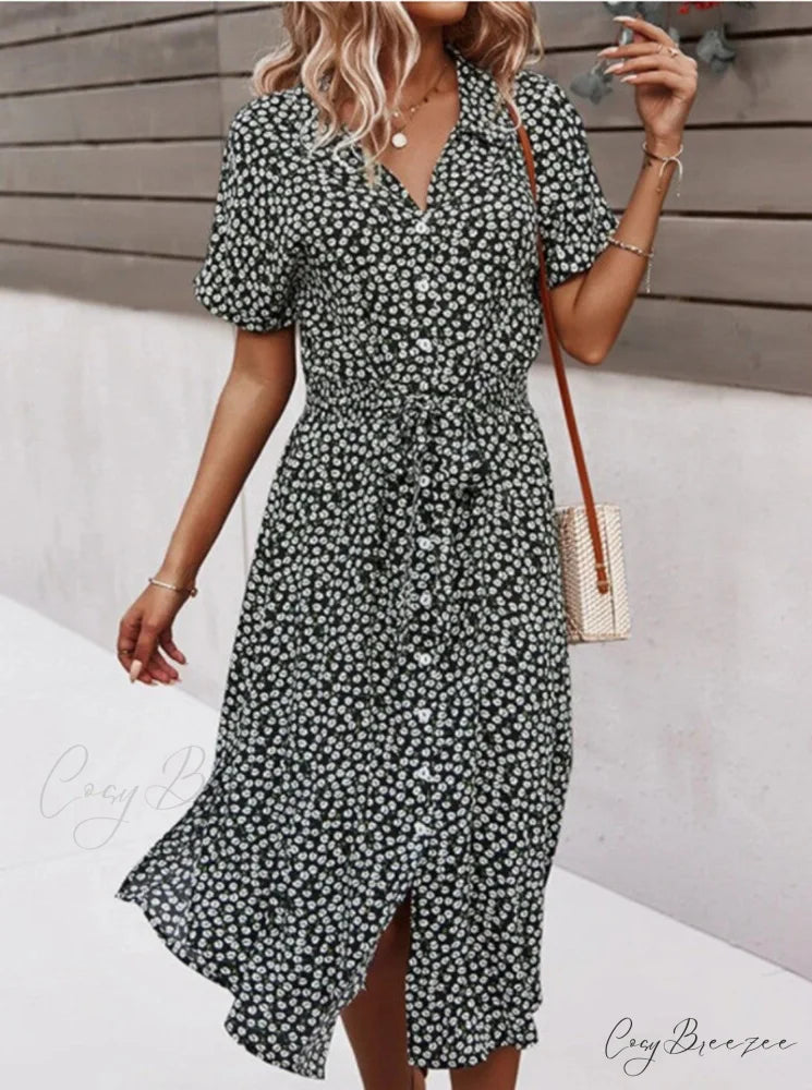 Yellow Maxi Dress with Short Sleeves and Belt M / Yellow