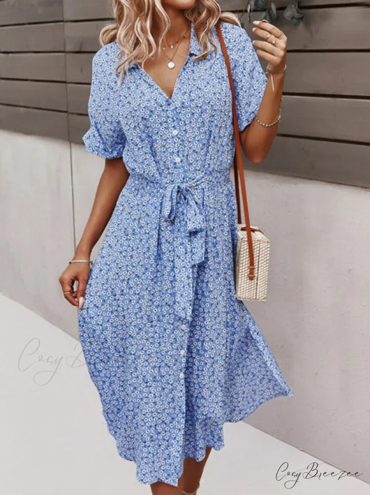 Yellow Maxi Dress with Short Sleeves and Belt S / Green