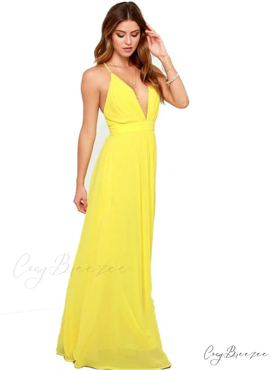YELLOW MAXI DRESS WITH WAIST STRAP FOR BEACH WEAR