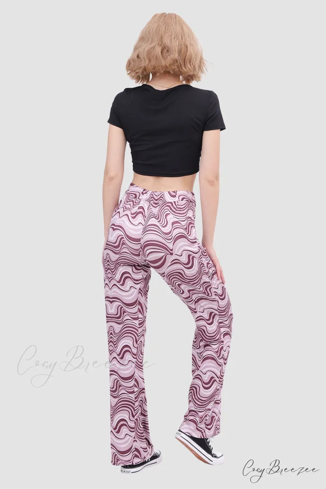 Yoga Water Pants Flared with Ripple Design Purple / 3XL
