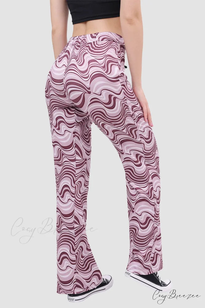 Yoga Water Pants Flared with Ripple Design Purple / L