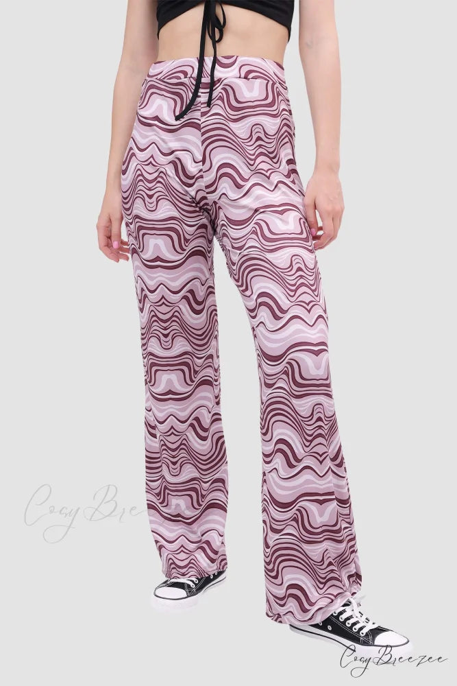 Yoga Water Pants Flared with Ripple Design Purple / S