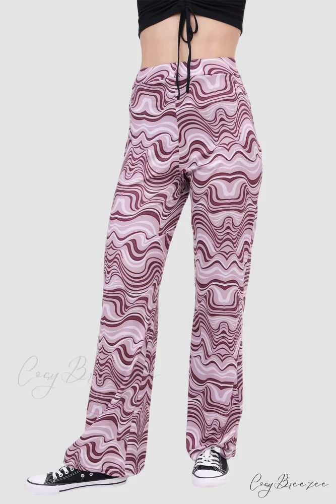 Yoga Water Pants Flared with Ripple Design Purple / XL