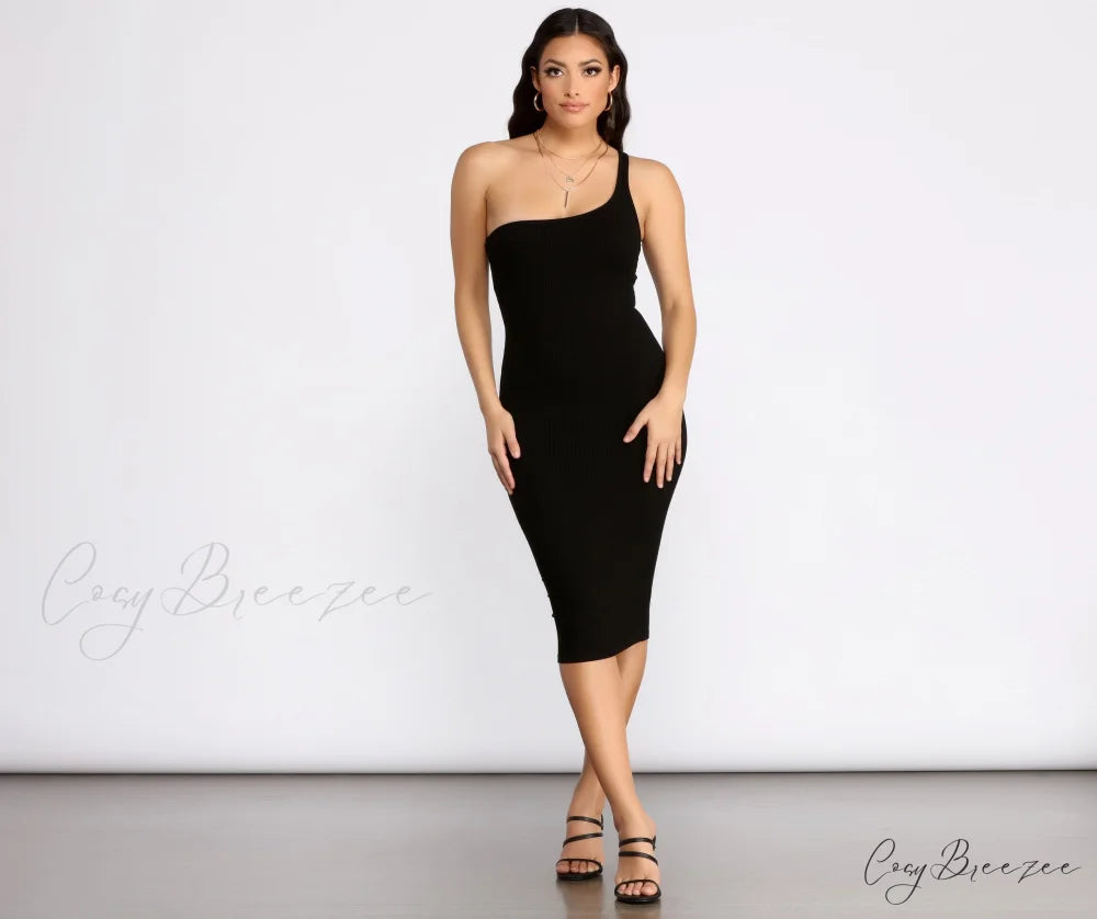 You’re The One Charming Bodycon Midi Dress BLACK / XS