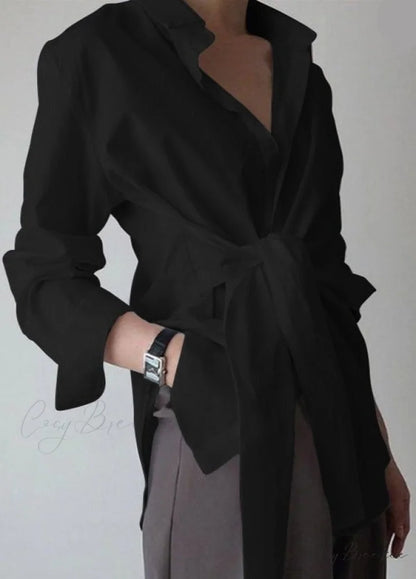 ZANZE SELF-TIE SHIRT - Plus Size Black / S