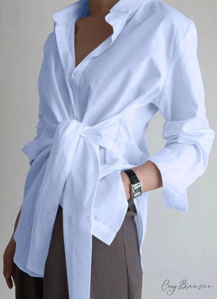 ZANZE SELF-TIE SHIRT - Plus Size Light Blue / S