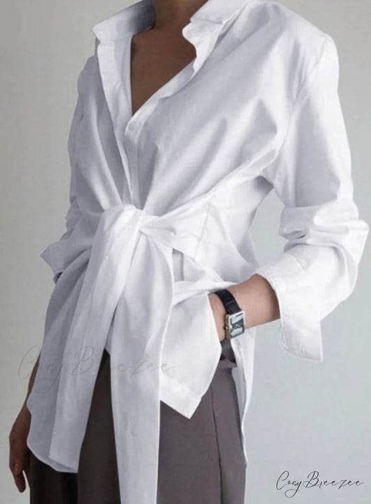 ZANZE SELF-TIE SHIRT - Plus Size White / S