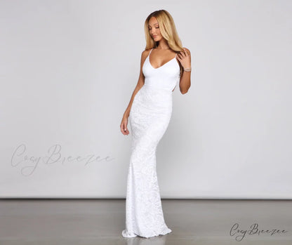 Zenaida Formal Sleeveless Charming Lace Mermaid Dress WHITE / S