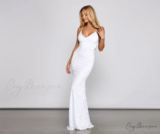 Zenaida Formal Sleeveless Charming Lace Mermaid Dress WHITE / S
