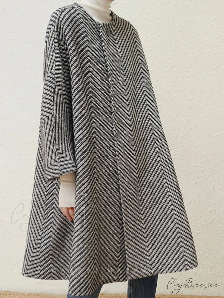 Zigzag Woolen Sashes A-Line Coat overcoats-241228