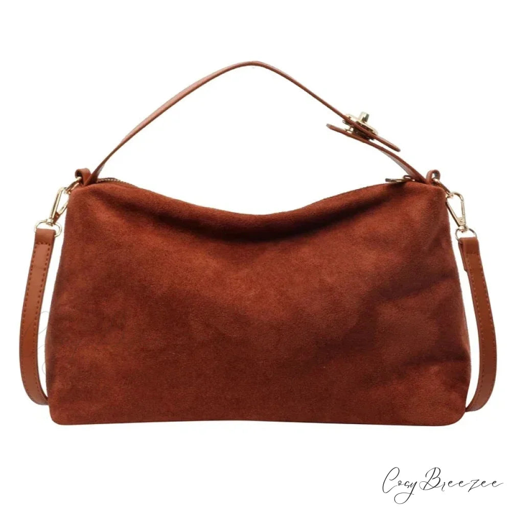 Zip Sewing Thread High-Capacity PU Shoulder Handbag Brown handbag-250126