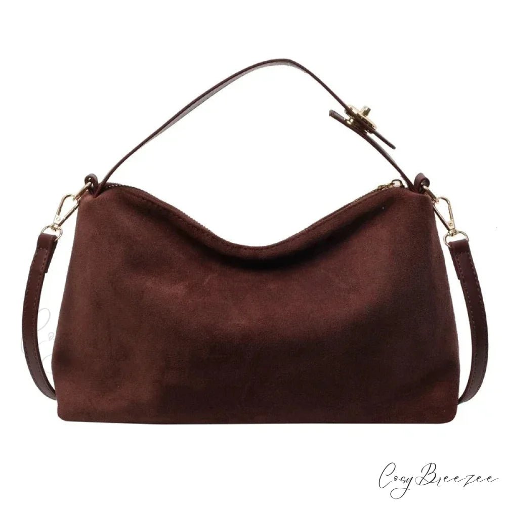 Zip Sewing Thread High-Capacity PU Shoulder Handbag Coffee handbag-250126