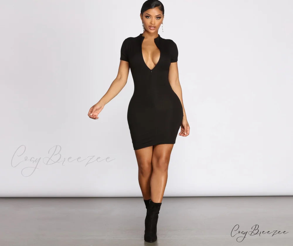 Zip Up Stylish Chic Mini Dress