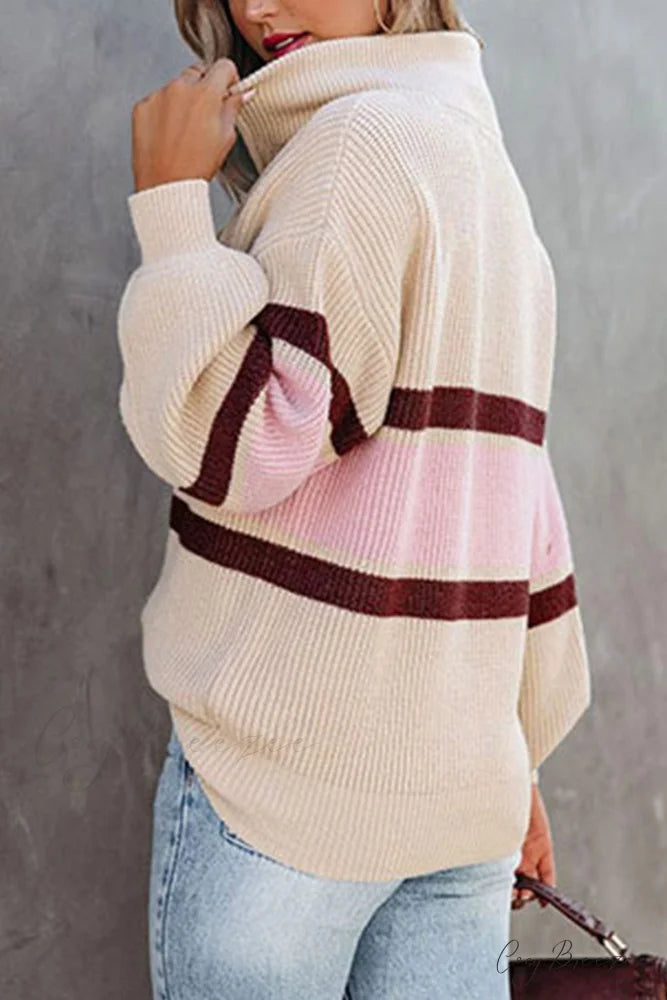 Zip-up Sweater with Lapel Beige / L