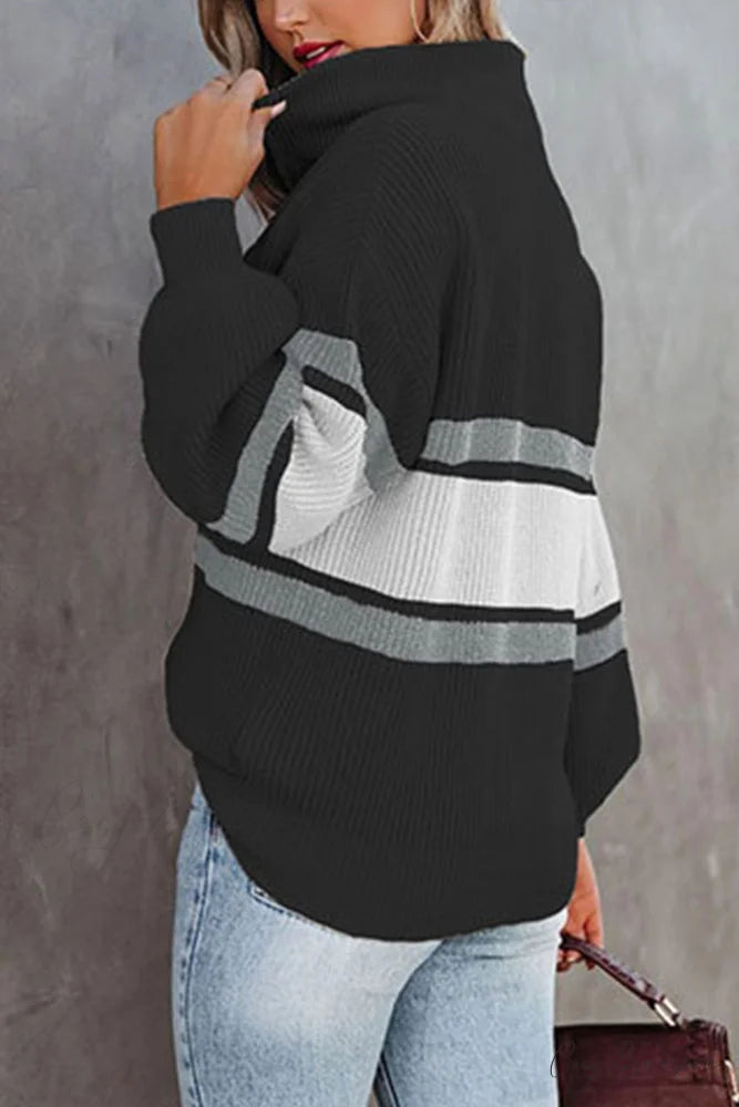 Zip-up Sweater with Lapel Black / M