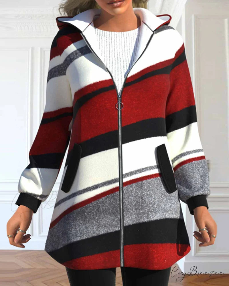 Zipper Hooded Coat Red / S
