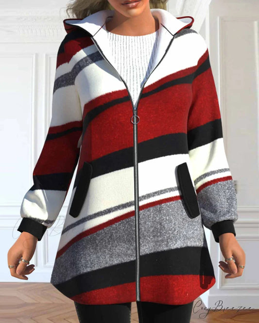 Zipper Hooded Coat Red / S